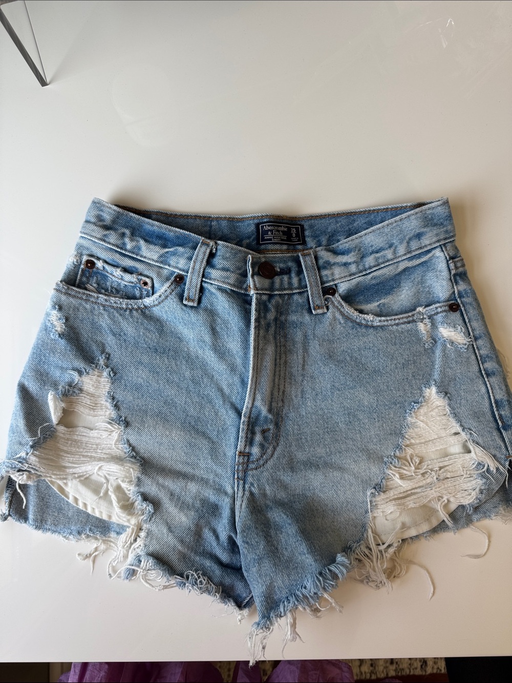 Abercrombie & Fitch Light Blue Distressed Jean Shorts
